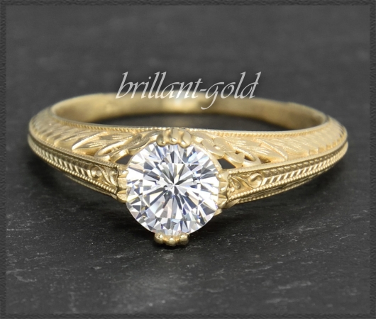 Diamant Jugendstil Design Ring, 0,99ct, 585 Gelbgold